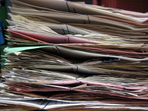mountain of construction paperwork